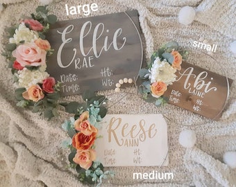 Hospital Door Hanger // Birth Stats Board // Door Room Hanger // Baby Arrival Sign Hanger // Rustic Whimsical Bohemian // Floral Hoop Art