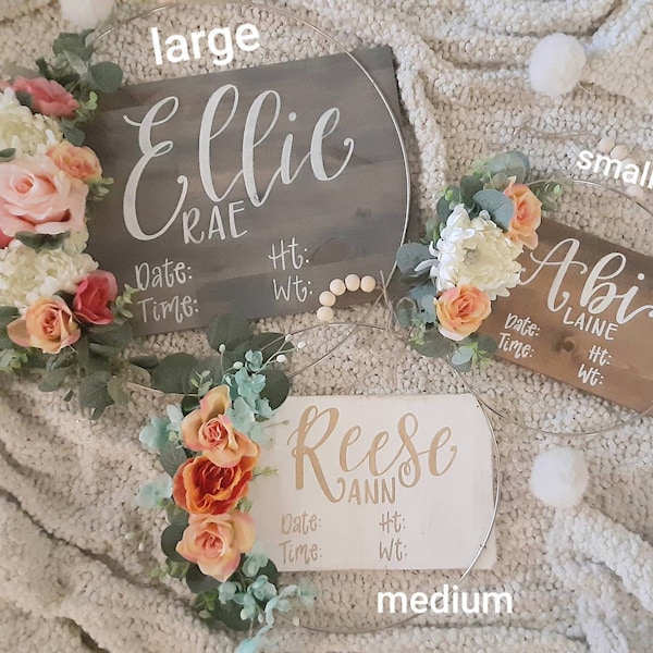 Hospital Door Hanger // Birth Stats Board // Door Room Hanger // Baby Arrival Sign Hanger // Rustic Whimsical Bohemian // Floral Hoop Art