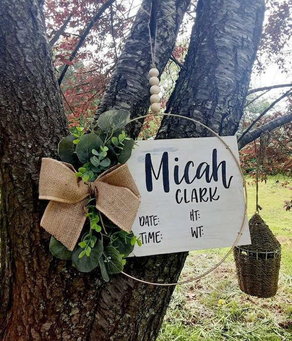 Hospital door hanger Rustic Whitewashed Boy Hanger Sign Burlap Greenery