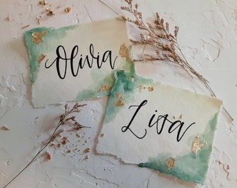 Any Colors! Watercolor Place Cards for Wedding Reception // Seating Escort Cards // Dinner Name Tags // Wedding Decor // Cotton Paper Foil