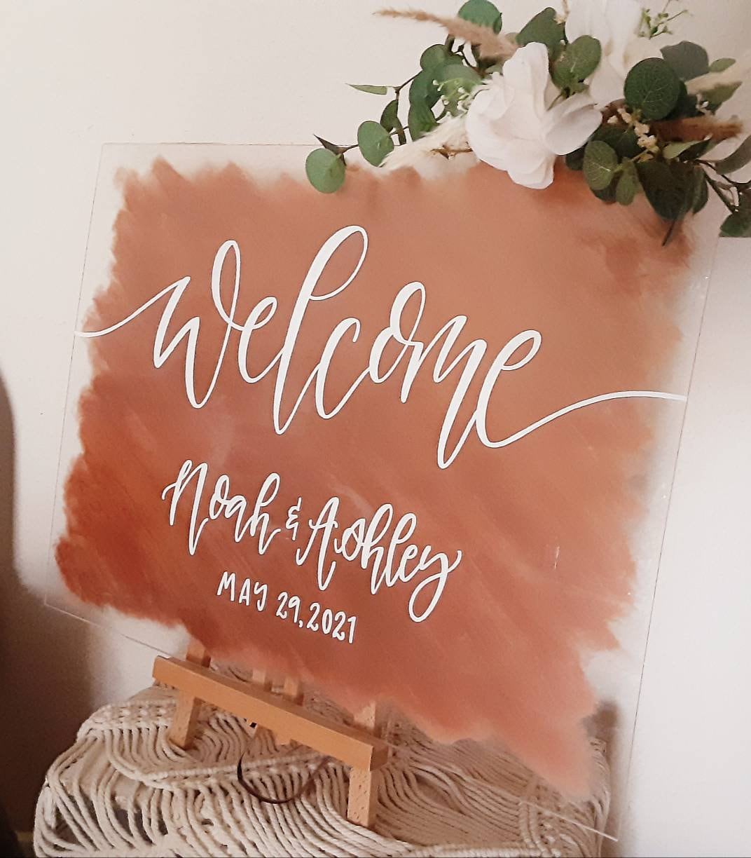 Acrylic Welcome Wedding Sign // Rose Gold Entrance Ceremony or Reception Decor // Tabletop Easel Display // Acrylic Plexiglass // Painted
