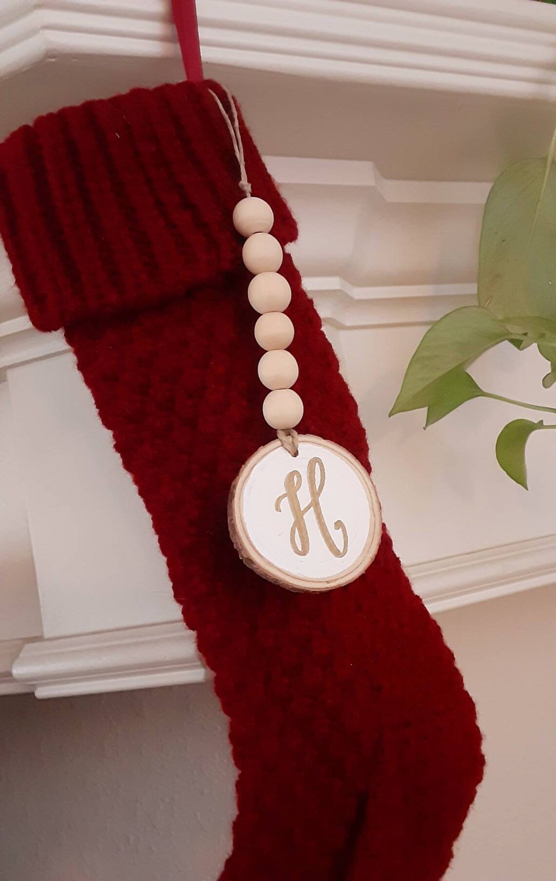 Boho Stocking Wood Slice Tag // Custom Personalized Initial Etsy