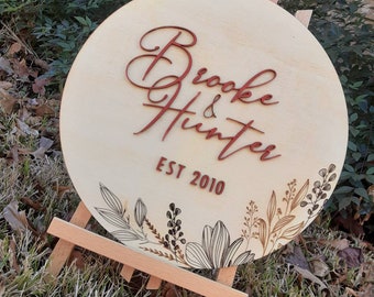 3d Wedding Couples Sign //Raised Wood Round Name // Terracotta Rust // Boho Minimalist // Custom Personalized // Engagement Bridal Shower