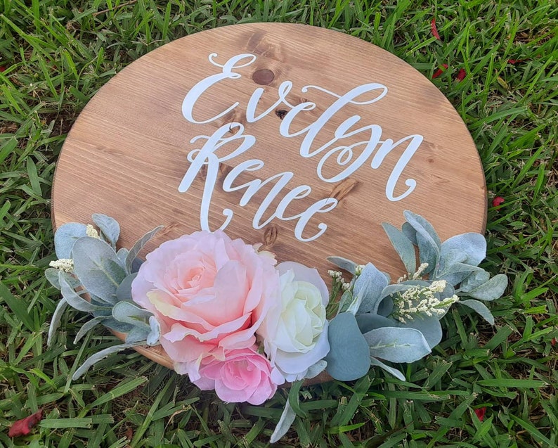 Nursery Wall Hanging // Round Custom Calligraphy Name Sign // Etsy