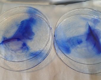 Bormioli Rocco Blue Swirl Hand Blown Dinner Plates: Set of Four