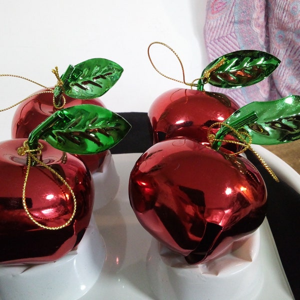 Vintage l Retro Red Apple Metal Jingle Bells l Set of Four with Box l Gift Idea Under 15 Dollars