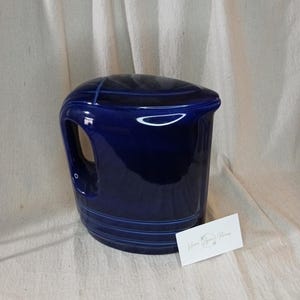 Vintage Navy Blue Hall Pottery Pitcher with Lid