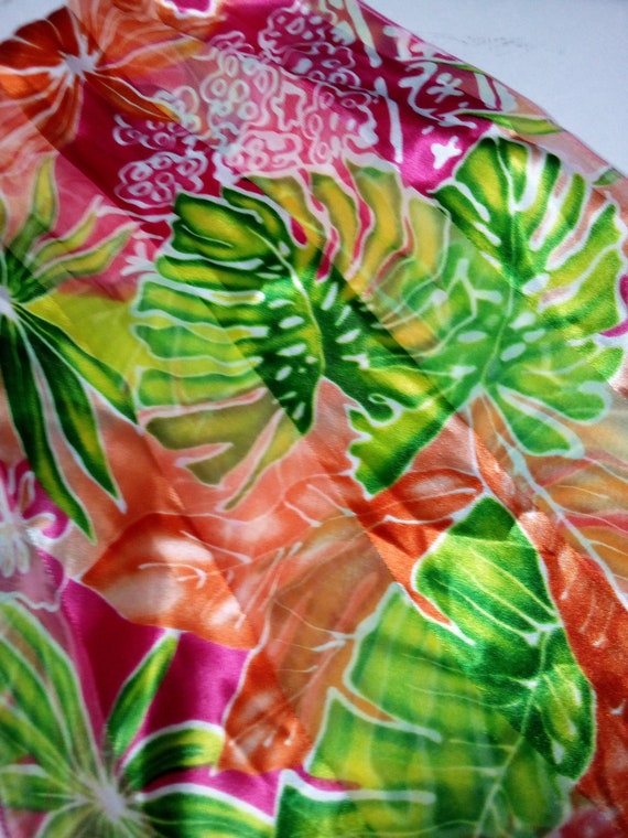 Vintage Retro Silky Polyester Tropical Vibe Scarf… - image 7