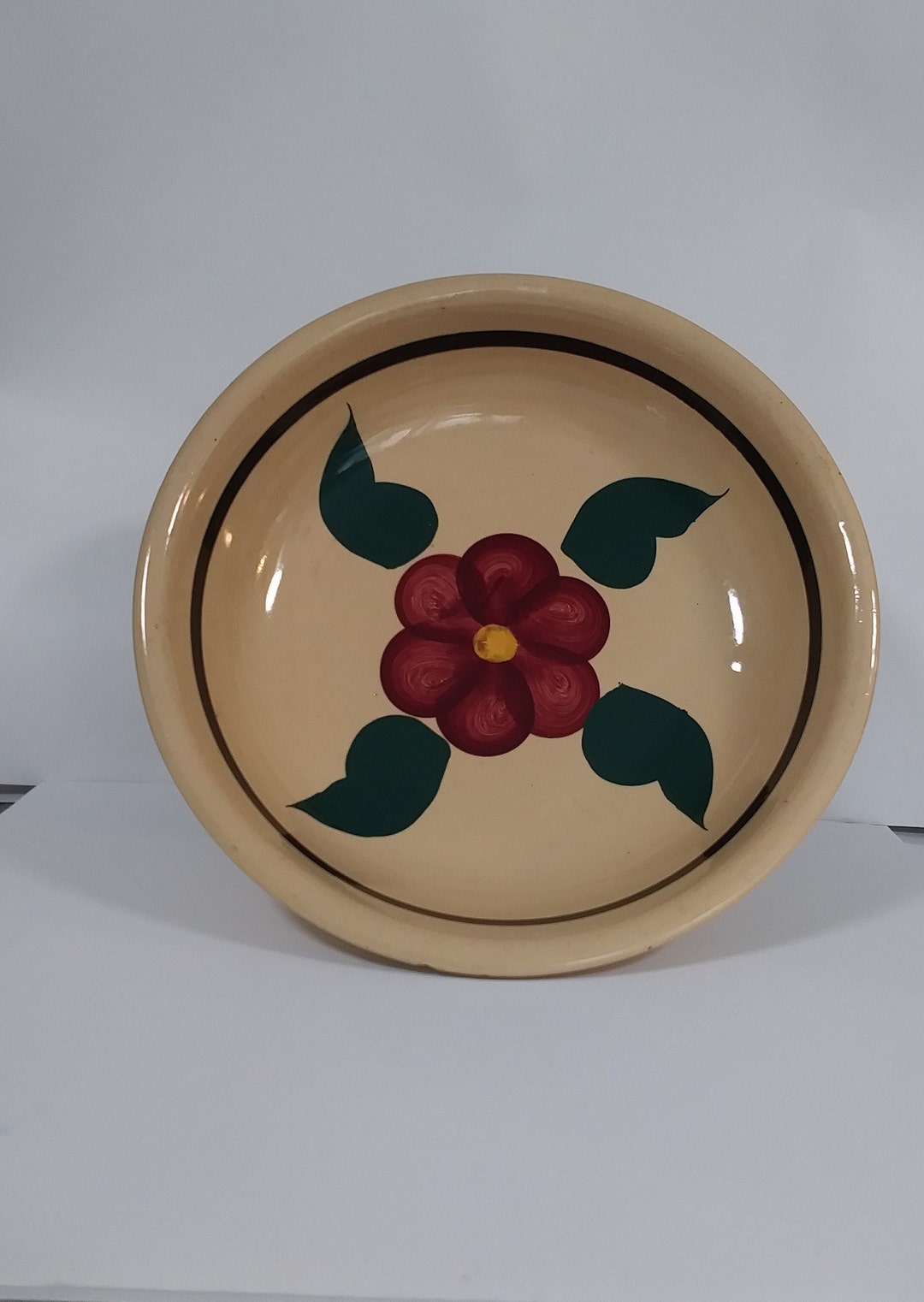 Vintage Watt Oven Ware USA Spaghetti Bowl With Red Pansy Etsy