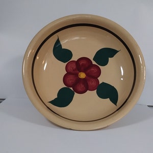 Vintage Watt Oven Ware USA Spaghetti Bowl with Red Pansy