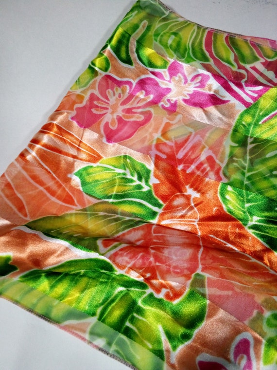 Vintage Retro Silky Polyester Tropical Vibe Scarf… - image 6