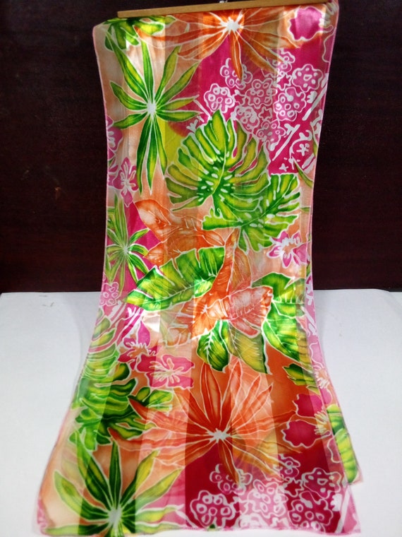 Vintage Retro Silky Polyester Tropical Vibe Scarf… - image 10