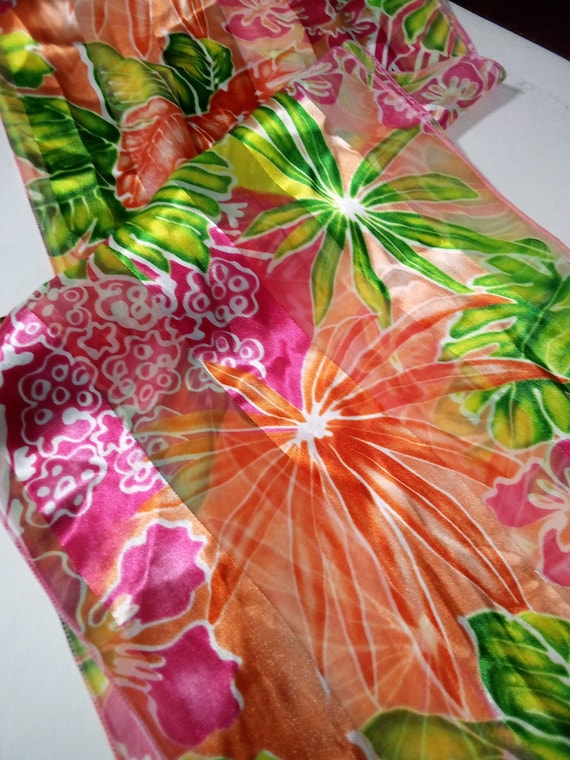 Vintage Retro Silky Polyester Tropical Vibe Scarf… - image 9