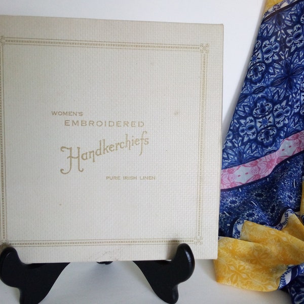 Vintage Retro Irish Linen Handkerchiefs NOS Set of Three with Original Box