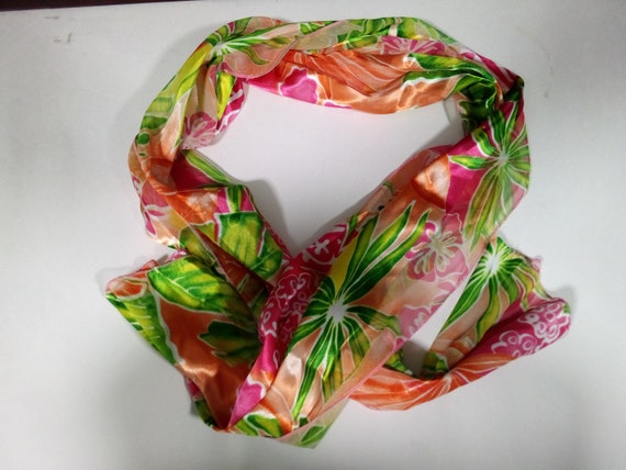 Vintage Retro Silky Polyester Tropical Vibe Scarf… - image 1