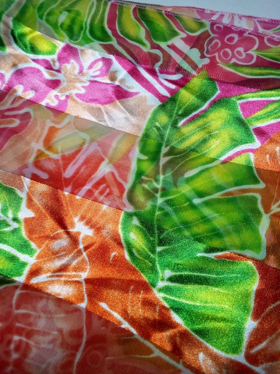 Vintage Retro Silky Polyester Tropical Vibe Scarf… - image 8