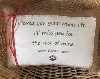 Personalized Pet Memorial Keepsake Pillow~Dog Cat loss~Pet loss~Custom memorial gift~Burlap Pillow~Gift for friend~Remembrance~Urns