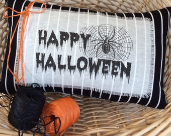 Happy Halloween Decorative Pillow~Fall decor~Black and Orange~Halloween Decoration~Spider Web~Porch Pillows~Decor for Halloween~