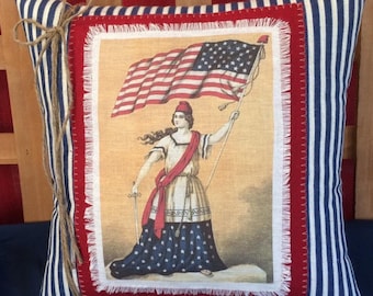 Fourth of July Vintage~ Patriot Pillow~ Vintage 4th of July Decor~ Home and living~ 4th of July pillows~ Red White Blue~ Vintage 4th of July