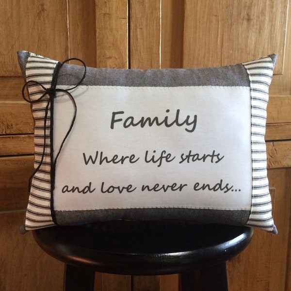 Family Quote Pillow~Mother's Day gifts~Family where life starts and love never ends quote~Gift for Mom~Gift for Family~Grandparent gift