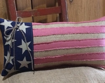 Primitive Americana Flag~Farmhouse~Red White Blue~ Fourth of July Decor~Rustic~Patriotic Decor~Porch Pillow~Uncle Sam~Summertime Decor