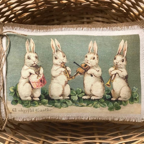 Easter Vintage Postcard Pillow~ 4 Musical Bunnies~ Joyful Bunnies~ Springtime Vintage~ Easter Decor~ Vintage Easter Print~ Accent pillows~