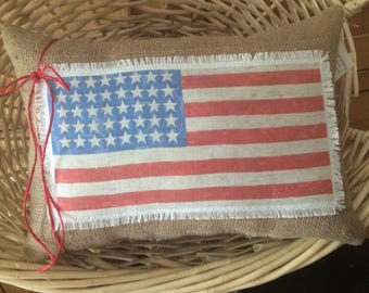 Patriotic themed 4th of July Burlap pillow~American flag~Americana~Americana Decor~Farmhouse~4th of July decor~Red White Blue~Burlap pillows