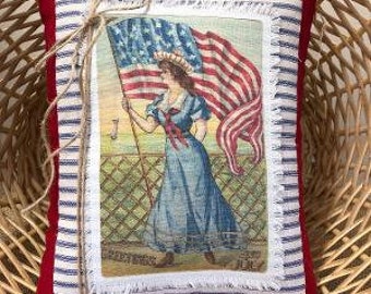 Vintage Patriotic Fourth of July Pillow~ Red White Blue Pillow~ Americana Decor~ 4th of July pillows~ Porch pillow~ Independence Day Decor