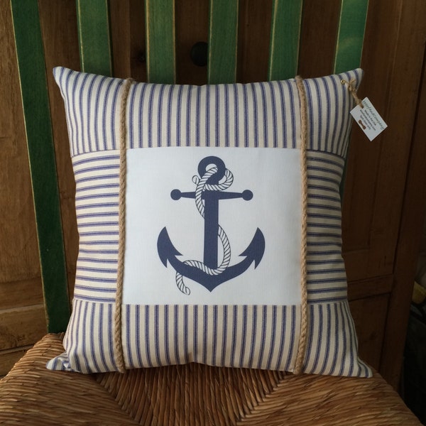 Blue Anchor Pillow Etsy