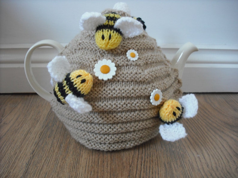 Hand Knitted Bee Hive Tea Cosy with Busy Bees & Flowers. Etsy