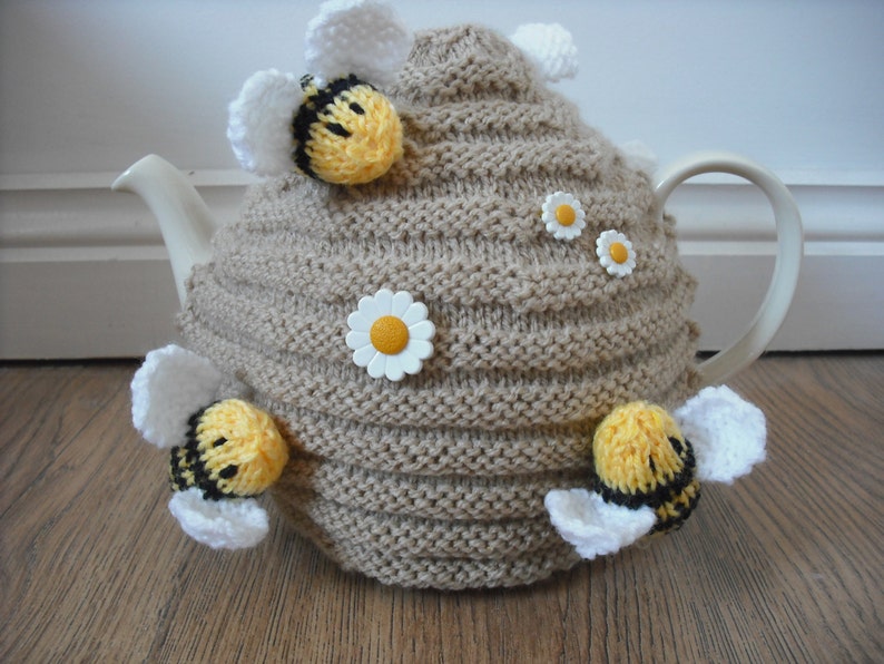 Hand Knitted Bee Hive Tea Cosy with Busy Bees & Flowers. Etsy