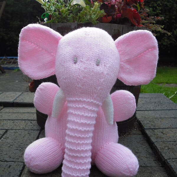 Pink Elephant Hand Knitted Stuffed Toy (Made from a Sarah Keen pattern)