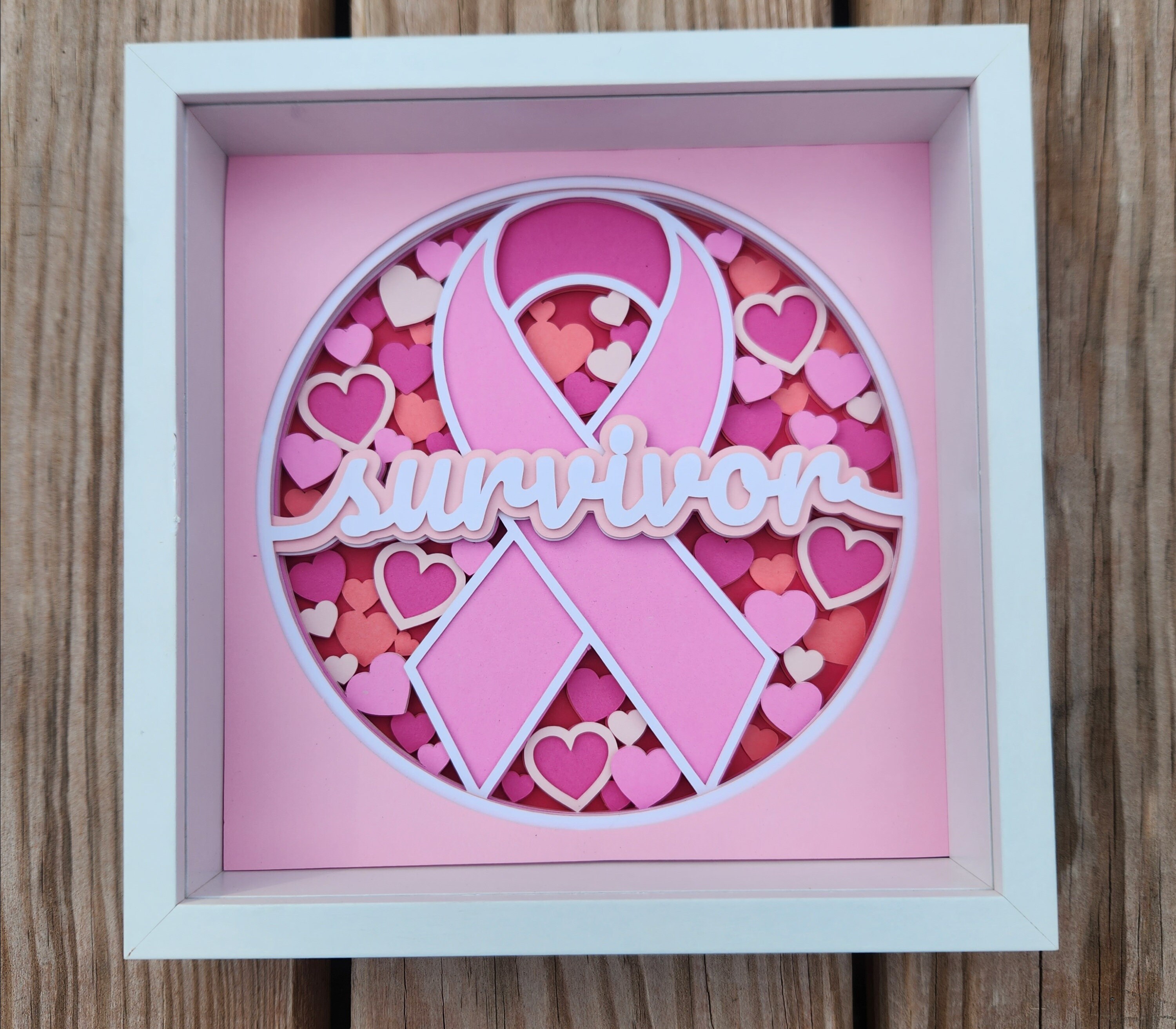Breast Cancer Awareness Shadow Box, Ribbon, Layered Paper Art, Framed ...