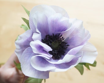 White and Purple Anemone (FB0084-03) | silk flower – headpiece – wedding décor – purple bouquet – home decor – purple cake topper – diy