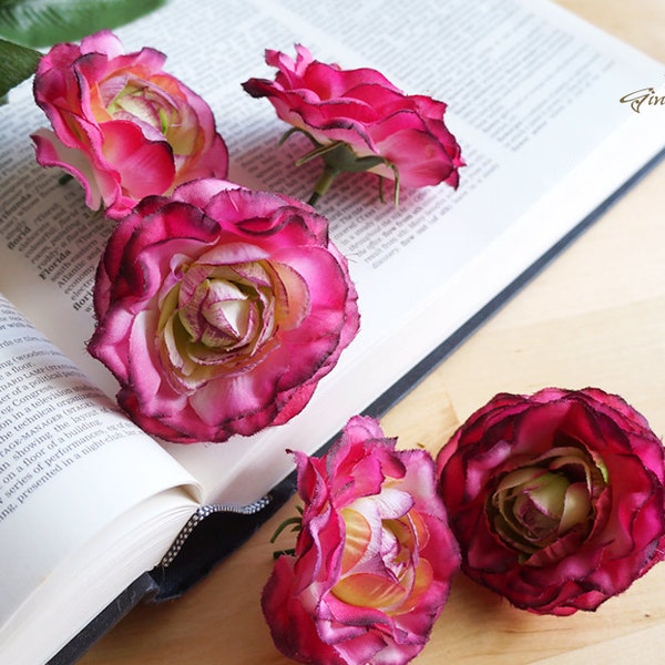 CLEARANCE-war USD7.28-rosa und grün Ranunculus-Satz von fünf – Seide Blume – künstliche Blume – Hochzeit Krone – Braut (FB13-1-H)