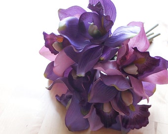 Pink, Purple and Green/ Purple and Green Boat Orchids Bouquet (FB0057-03) | artificial flower – flower crown – purple wedding – home decor