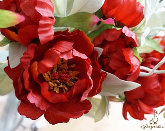 Mini Red and Orange Peony (FB0062-03) | silk flower – artificial flower – flower headpiece – wedding décor – wedding – corsage – bouquet