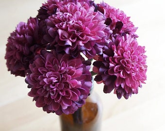 3 - 12 Bouquets – Mini Eggplant Purple and Magenta Mums Bouquet (FB0064-02S) | silk flower – pink wedding décor – home decor – pink wreath