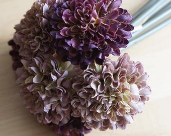 Mini Eggplant Purple, Brick Red and Olive / Beige and Green Mums Bouquet (FB0064-04) | artificial flower – headpiece – diy – home – wreath