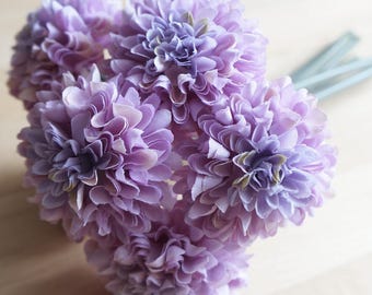 Mini Lavender, Peach, Purple and Green Mums Bouquet (FB0064-03) | silk flower – flower headpiece – purple wedding décor – purple bouquet–diy