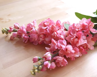 3 - 12 Stems Coral Delphinium (FB0014-04S) | silk flower – pink corsage – pink flower crown – coral bedroom decor – coral bouquet – wedding