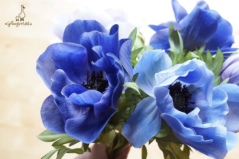 FB0084-02 Blue Anemone silk flower \u2013 headpiece \u2013 blue wedding d\u00e9cor \u2013 bouquet \u2013 blue home decor \u2013 blue flower wreath \u2013 blue centrepiece
