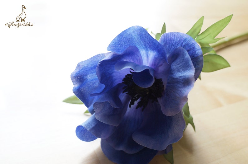 FB0084-02 Blue Anemone silk flower \u2013 headpiece \u2013 blue wedding d\u00e9cor \u2013 bouquet \u2013 blue home decor \u2013 blue flower wreath \u2013 blue centrepiece