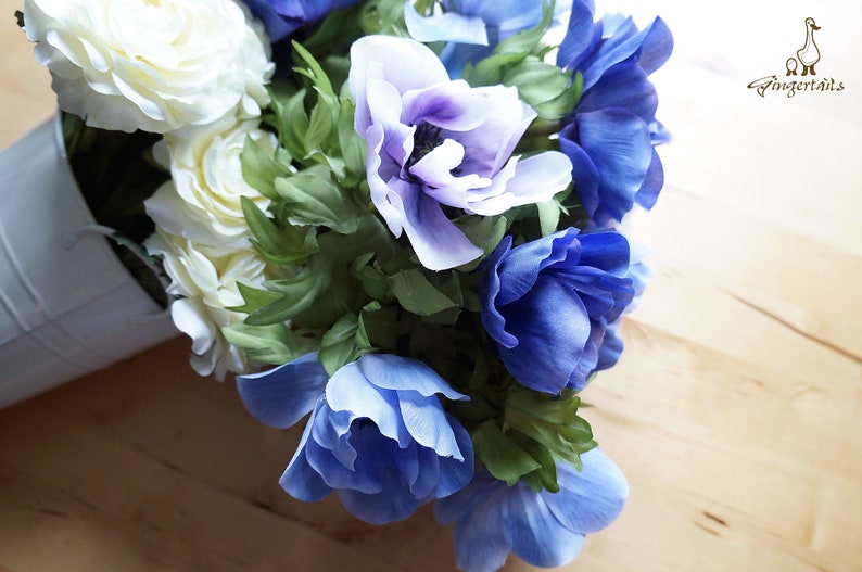 FB0084-02 Blue Anemone silk flower \u2013 headpiece \u2013 blue wedding d\u00e9cor \u2013 bouquet \u2013 blue home decor \u2013 blue flower wreath \u2013 blue centrepiece