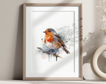 Watercolour Robin Print, Garden Birds, Bedroom, Living Room, Unframed Print