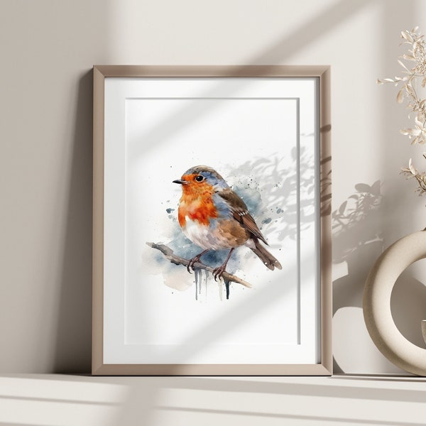 Watercolour Robin Print, Garden Birds, Bedroom, Living Room, Unframed Print