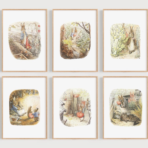 SET OF 6 estampes classiques de Peter Rabbit, impression non encadrée, chambre à coucher, pépinière, douche de bébé