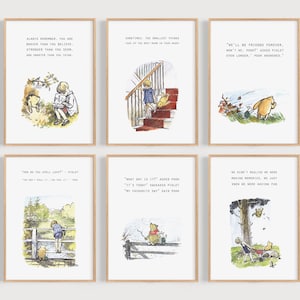 SET OF 6 Classic Winnie the Pooh quote prints, Unframed print, Bedroom, Nursery, Baby Shower
