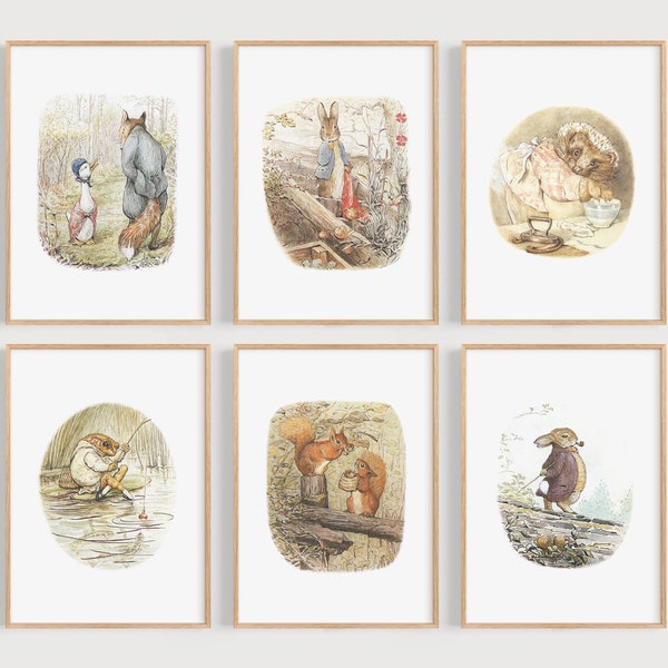 SET DE 6 estampes classiques de Beatrix Potter, impression non encadrée, chambre à coucher, pépinière, douche de bébé