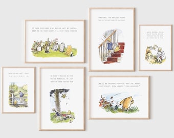 SET OF 6 Classic Winnie the Pooh quote prints, A4 & A5, Gallery Wall, Unframed print, Bedroom, Nursery, Baby Shower